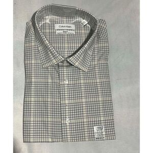 Calvin Klein Steel+ Regular Fit Wrinkle-Free Plaid Shirt Grey Check 17.5 Mens XL